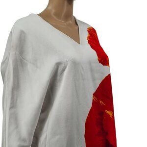 Escada Sport White Shift Dress W/ Bold Red Poppy Print Women's Size 38